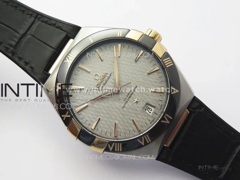 Constellation 41mm RG/Black Ceramic Bezel VSF 1:1 Best Edition Silver Dial on Black Gummy Strap A8900