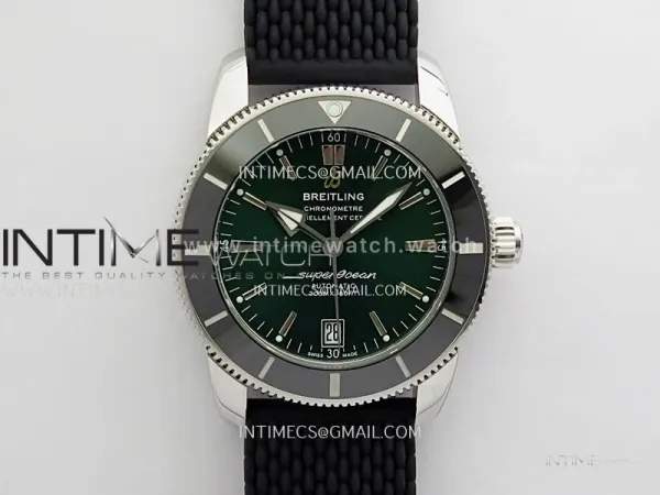 SuperOcean 42mm AB2010 SS GF 1:1 Best Edition Green Dial Green Ceramic Bezel On Black Rubber Strap A2824