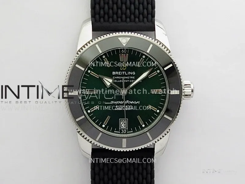 SuperOcean 42mm AB2010 SS GF 1:1 Best Edition Green Dial Green Ceramic Bezel On Black Rubber Strap A2824