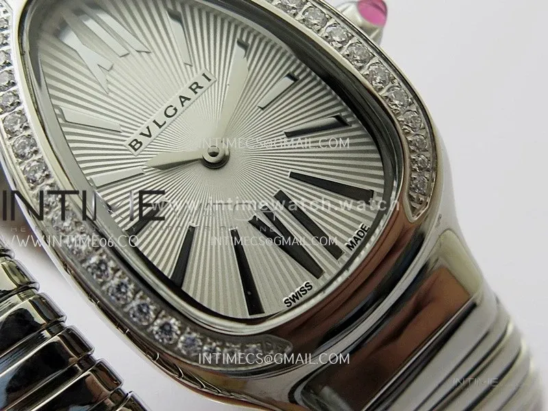 Serpenti 35mm Diamonds Bezel SS BVF 1:1 Best Edition Silver Dial on SS Bracelet Ronda Quartz