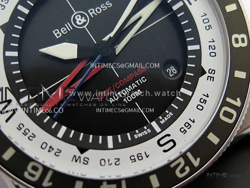 BR03 GMT Compass Blue/Black Bezel SS B12 Best Edition Black Dial 42mm On Black Rubber Strap A2836 (Free Nylon Strap)
