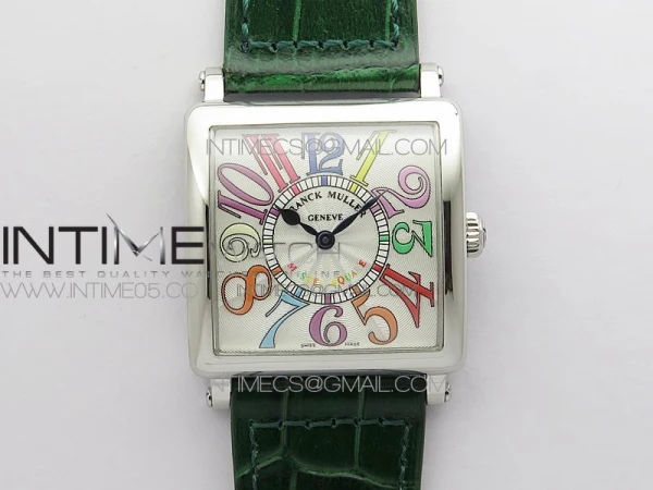 Master Square SS Ladies ZF 1:1 Best Edition White Colorful Arabic Dial on Green Leather Strap Ronda Quartz