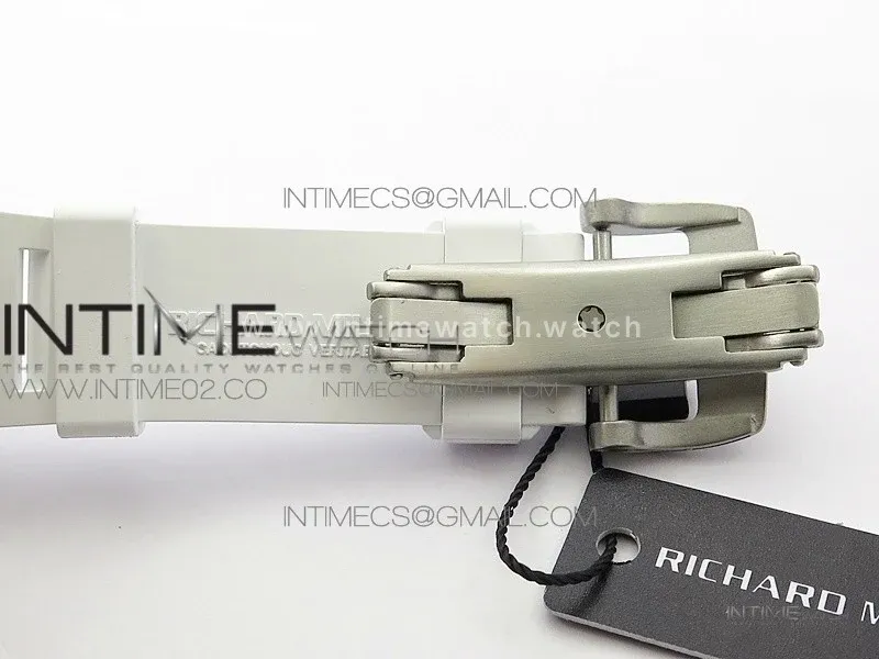 RM011 Carbon Case Chronograph KVF 1:1 Best Edition White Ceramic Bezel Skeleton Dial on White Rubber Strap A7750