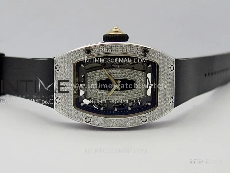 RM07 Full Paved Diamonds SS ZF Best Edition Black Diamond Skeleton Dial On Black Rubber Strap Asian CRMA2 Clone