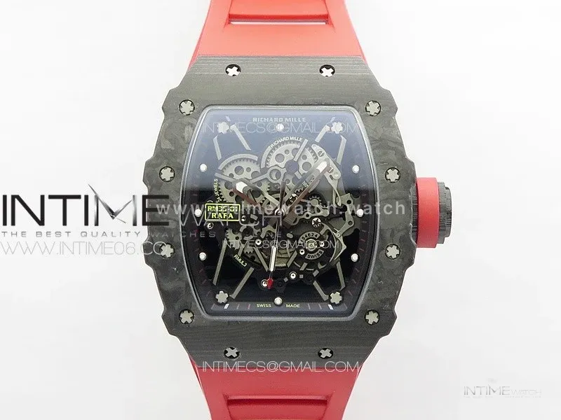 RM035-01 Forged Carbon Case KUF Best Edition Red Crown on Red Rubber Strap MIYOTA8215