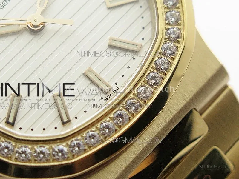 Nautilus 5711/1R Crystal Bezel PPF V4 1:1 Best Edition White Textured Dial on RG Bracelet 324CS