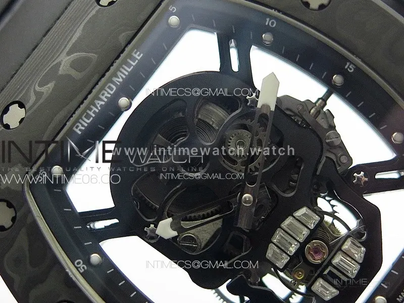 RM052 Skull Black Carbon Real Tourbillon YSF 1:1 Best Edition Skull Dial on Black Rubber Strap