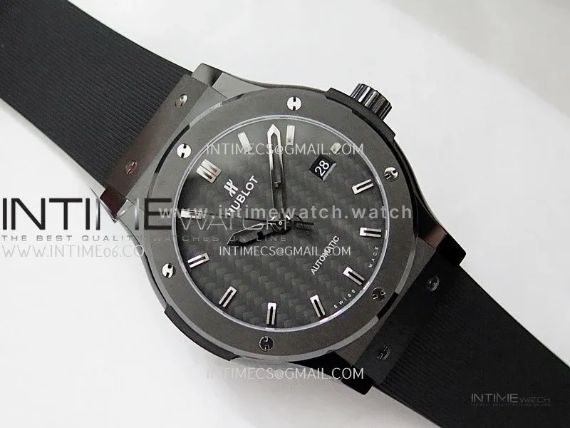 Classic Fusion 42mm Ceramic JJZF 1:1 Best Edition Black Carbon Dial On Black Rubber Strap
