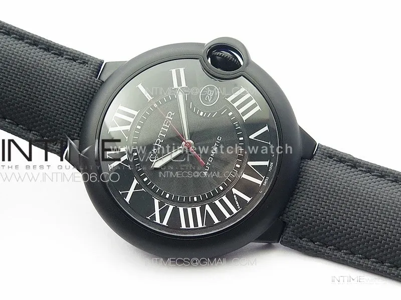 Ballon Bleu 42mm DLC 3KF 1:1 Best Edition Black Texture Dial on Black Leather Strap A2824