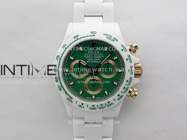 Daytona AET White Solid Ceramic Case and Bracelet Avocado Green Dial N6F 1:1 Best Edition DD4801