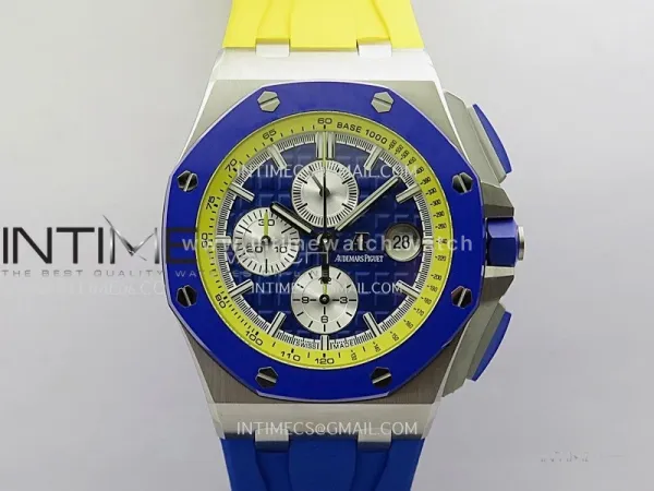 Royal Oak Offshore 44mm SS JF 1:1 Best Edition Blue Dial On Yellow/Blue Rubber Strap A3126