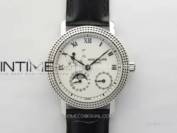 Calatrava 5057 Cortina Watch 50th Anniversary SS YSF 1:1 Best Edition White Dial on Black Leather Strap A240