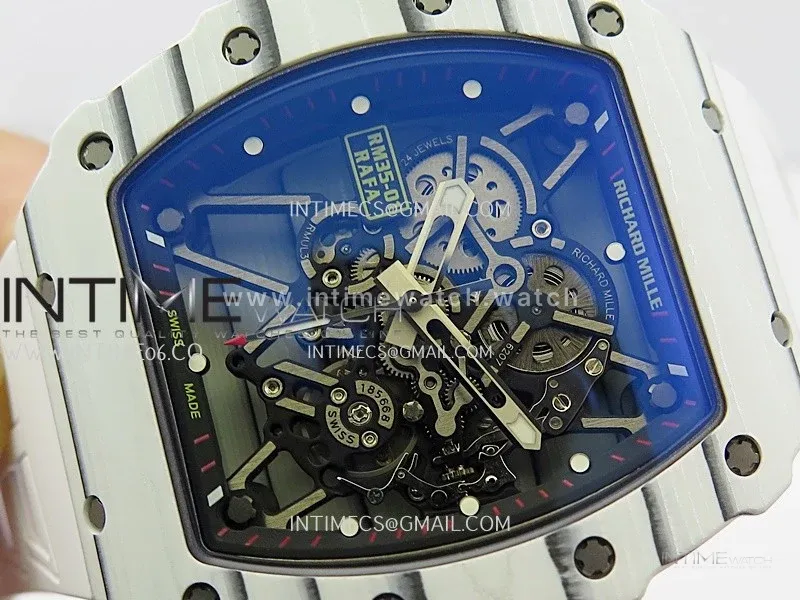 RM035-01 White Carbon ZF Best Edition Skeleton Dial On White Rubber Strap Super Clone RMUL2