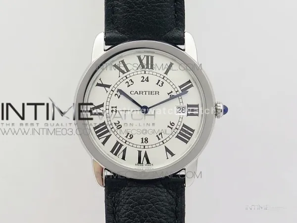 Ronde Solo de Cartier 36mm K11 1:1 Best Edition White Dial on Black leather strap Ronda Quartz