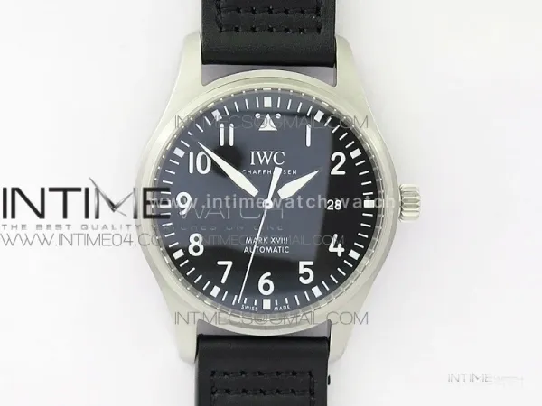 Mark XVIII IW327001 SS M+F 1:1 Best Edition Black Dial on Black Leather Strap A2892 (Free Nylon Strap)
