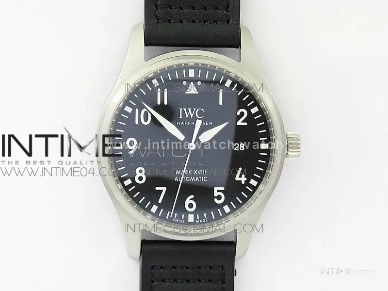 Mark XVIII IW327001 SS M+F 1:1 Best Edition Black Dial on Black Leather Strap A2892 (Free Nylon Strap)