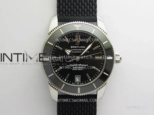 SuperOcean 42mm AB2010 SS GF 1:1 Best Edition Black Dial Black Ceramic Bezel On Black Rubber strap A2824