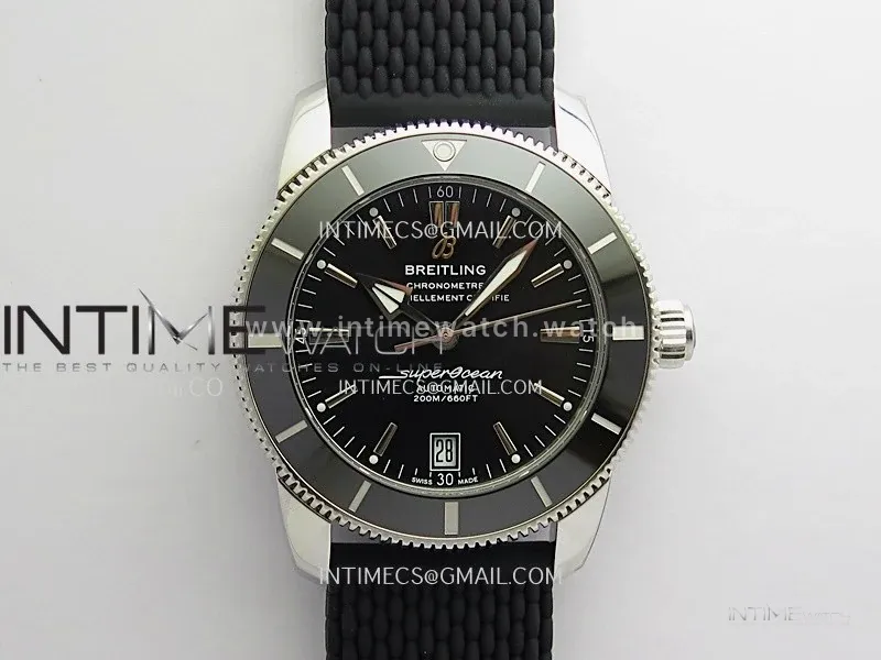 SuperOcean 42mm AB2010 SS GF 1:1 Best Edition Black Dial Black Ceramic Bezel On Black Rubber strap A2824