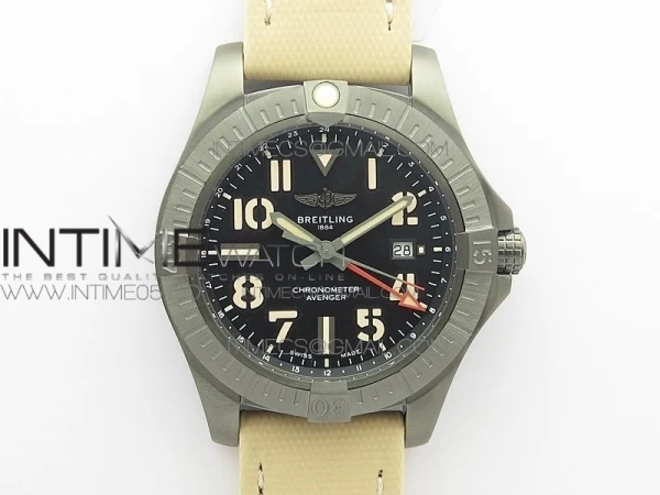 AVENGER V32395 Ti DLC 1:1 Best Edition Black Dial on Leather Strap A2824