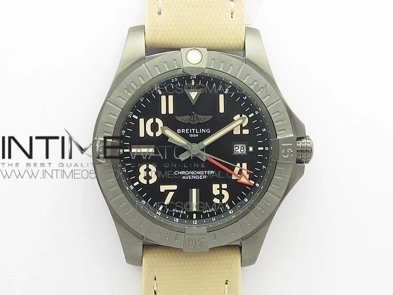 AVENGER V32395 Ti DLC 1:1 Best Edition Black Dial on Leather Strap A2824