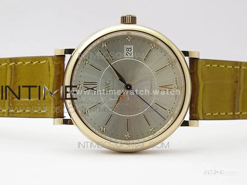 Portofino 37mm RG A7F 1:1 Best Edition Silver Dial on Brown Leather Strap A2892
