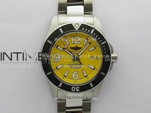 SuperOcean Automatic 44mm TF 1:1 Best Edition Yellow Dial Black Bezel on SS Bracelet A2824
