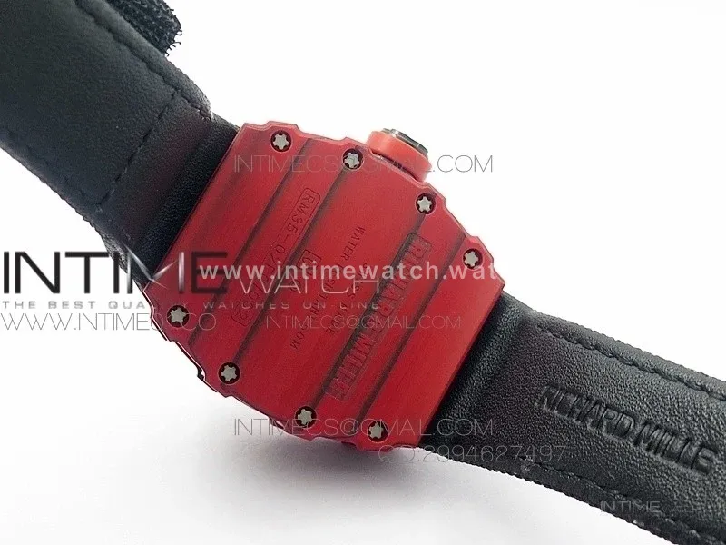 RM 035-2 Red Forged Carbon Black Inner Bezel Skeleton Dial on Black Nylon Strap MIYOTA9015