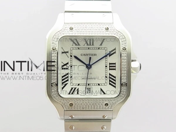 Santos de Cartier 40mm 2018 Diamonds Bezel RXW 1:1 Best Edition White Dial on SS SmartLinks Bracelet MIYOTA 9015