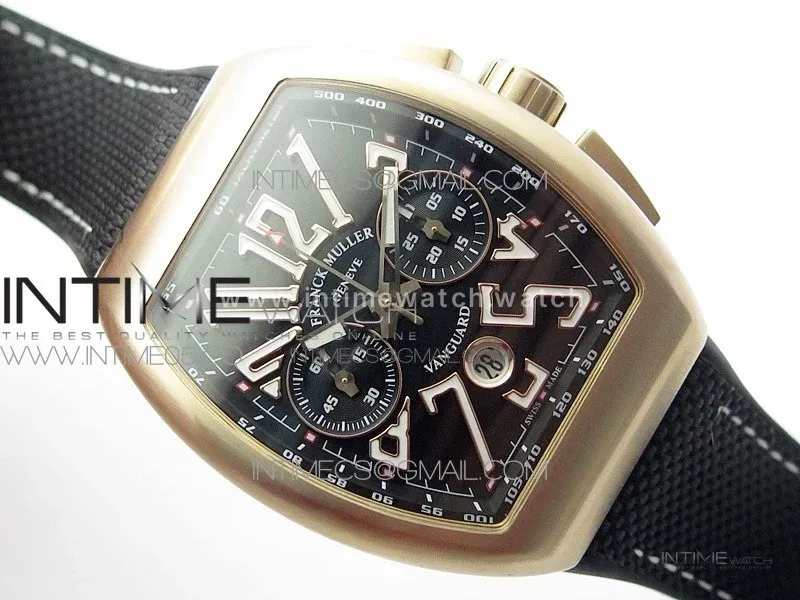 Vanguard V45 Chrono Brushed RG ABF Best Edition Black Dial on Black Gummy Strap A7750