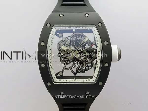 RM055 Black Ceramic White Inner RMF Best Edition Skeleton Dial On Black Rubber Strap RMUL2 Super Clone