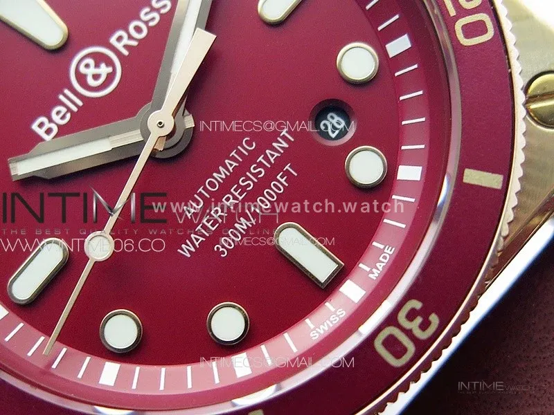 BR 03-92 Diver Ceramic Bezel Bronze B12 1:1 Best Edition Red Dial on Red Leather Strap A2824 (Free Rubber Strap)