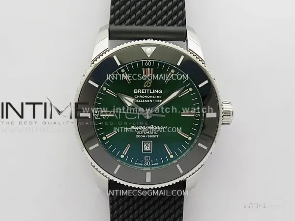 SuperOcean 46mm Green Ceramic Bezel SS B50 1:1 Best Edition Green Dial On Black Rubber Strap A2824