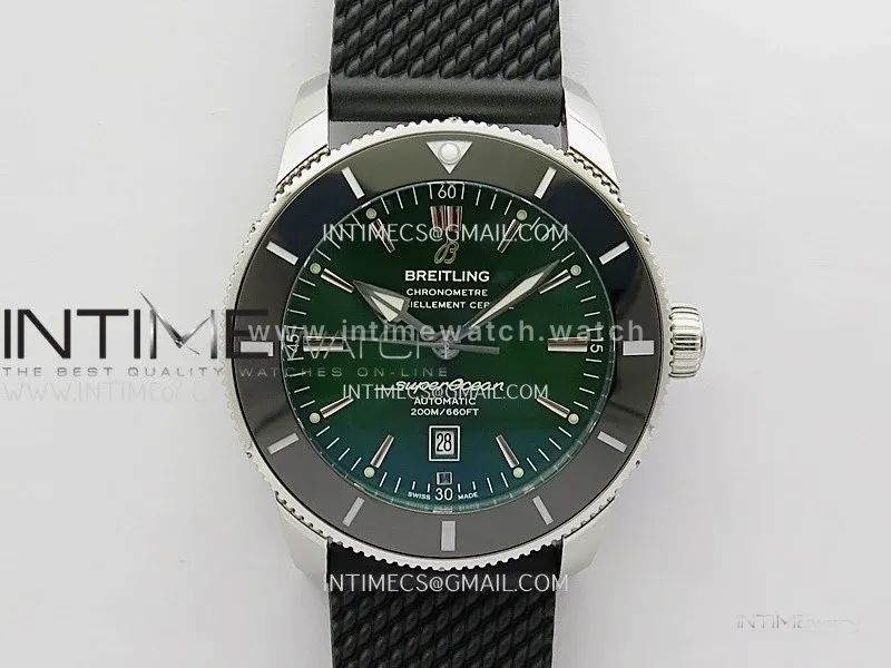 SuperOcean 46mm Green Ceramic Bezel SS B50 1:1 Best Edition Green Dial On Black Rubber Strap A2824