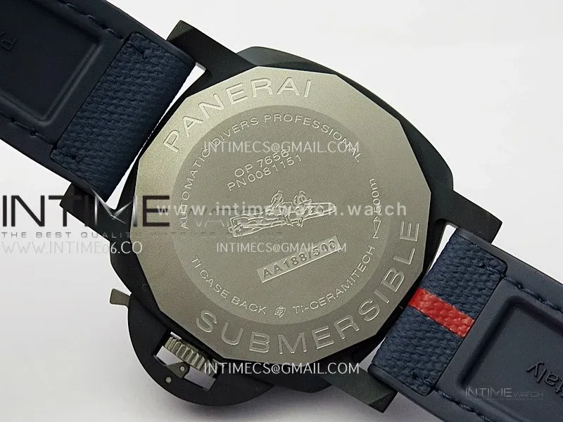 PAM1543 Luna Rossa Submersible 44mm Ceramic VSF 1:1 Best Edition White Dial On Blue Fabric Strap P900