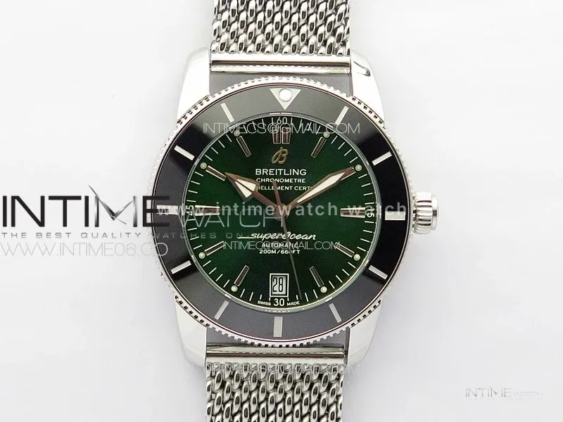 SuperOcean 42mm AB2010 SS B50 1:1 Best Edition Green Dial Black Ceramic Bezel on SS Bracelet A2824