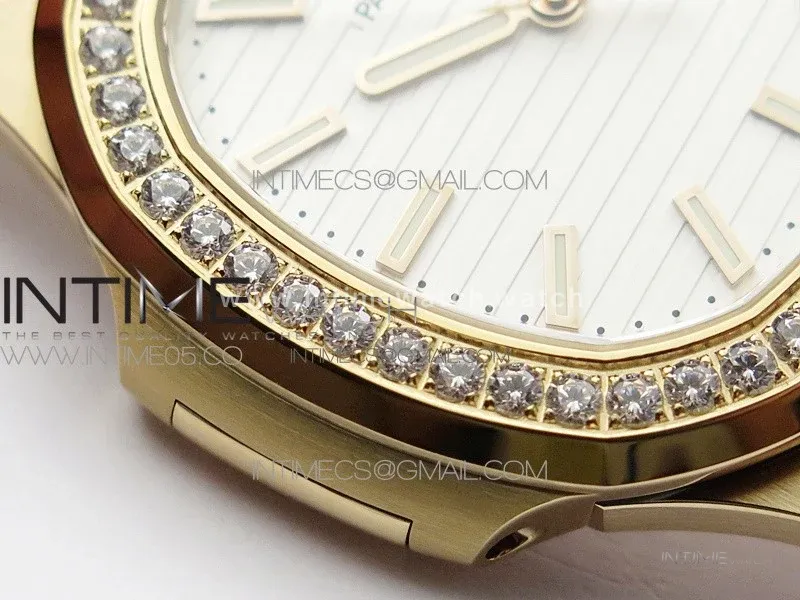 Nautilus 5711/1R Crystal Bezel PPF V4 1:1 Best Edition White Textured Dial on RG Bracelet 324CS