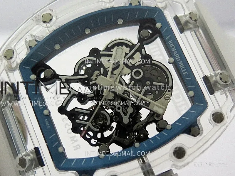 RM055 Transparent Blue Inner Sonic Best Edition Skeleton Dial On White Rubber Strap RMUL2 Super Clone