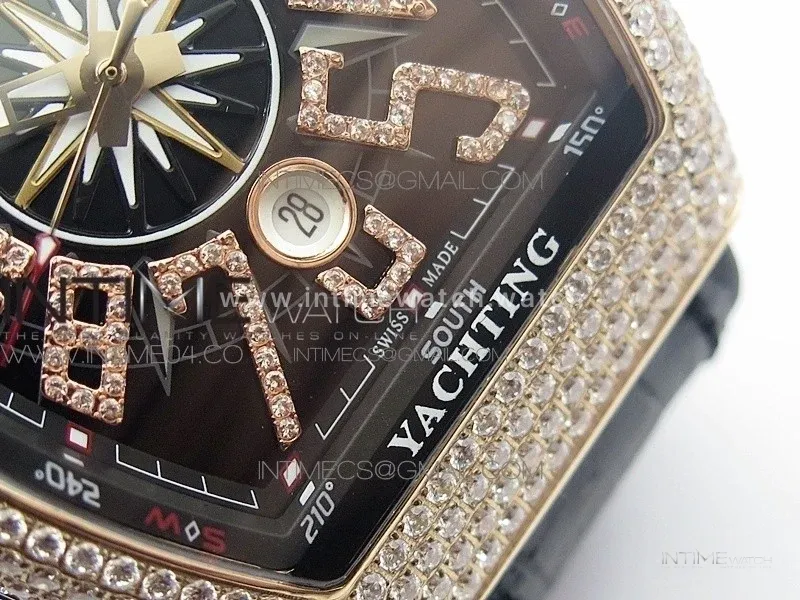 Vanguard V45 RG Full Diamonds Black Textured Diamonds Markers on Black Gummy Strap A2813