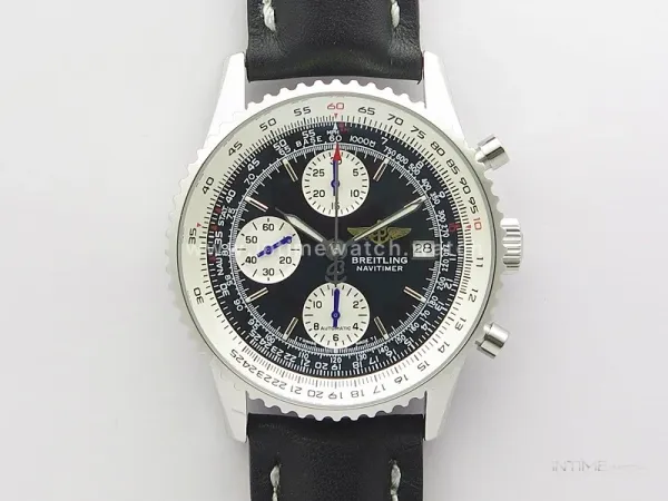 Navitimer 41mm SS B50 Best Edition SS Black Dial Stick Markers on Black Leather Strap A7750