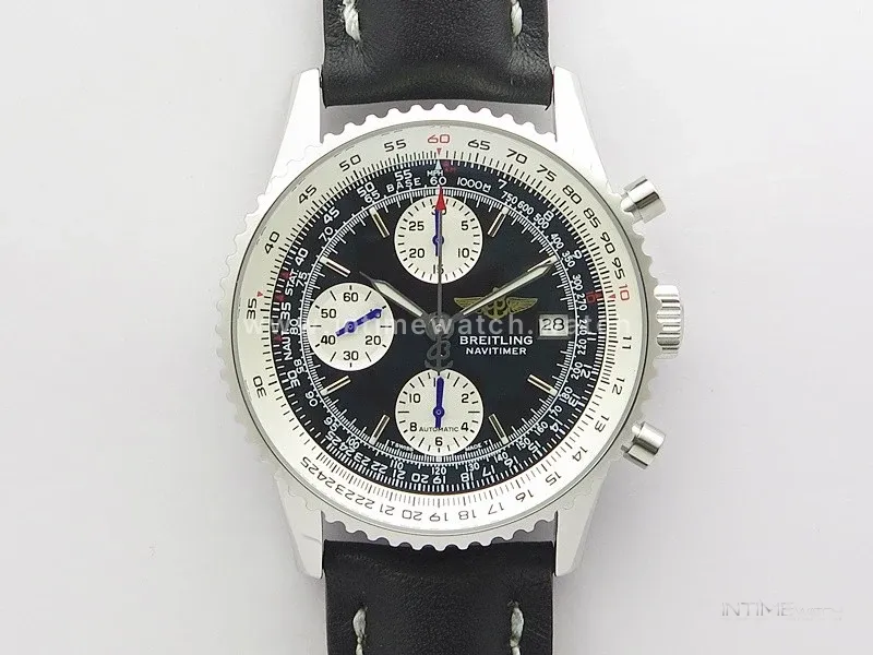 Navitimer 41mm SS B50 Best Edition SS Black Dial Stick Markers on Black Leather Strap A7750