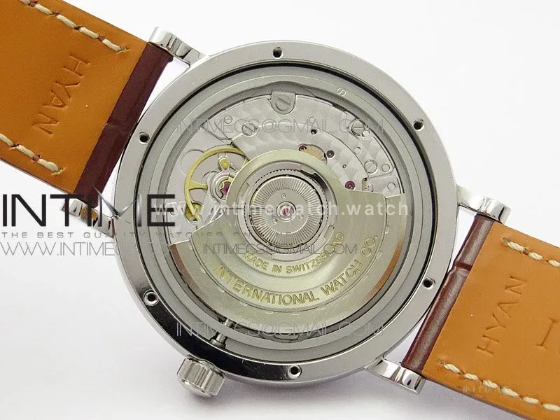 Portofino 37mm SS Diamond Bezel A7F 1:1 Best Edition Silver Dial on Brown Leather Strap A2892