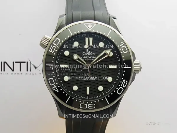 Seamaster Diver 300M Black Ceramic/SS VSF 1:1 Best Edition Black Dial On Black Rubber Strap Super Clone Asian 8806