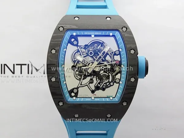 RM055 Blue Inner Bezel Black Crown NTPT/NTPT ZF 1:1 Best Edition on Blue Rubber Strap RMUL2 Super Clone