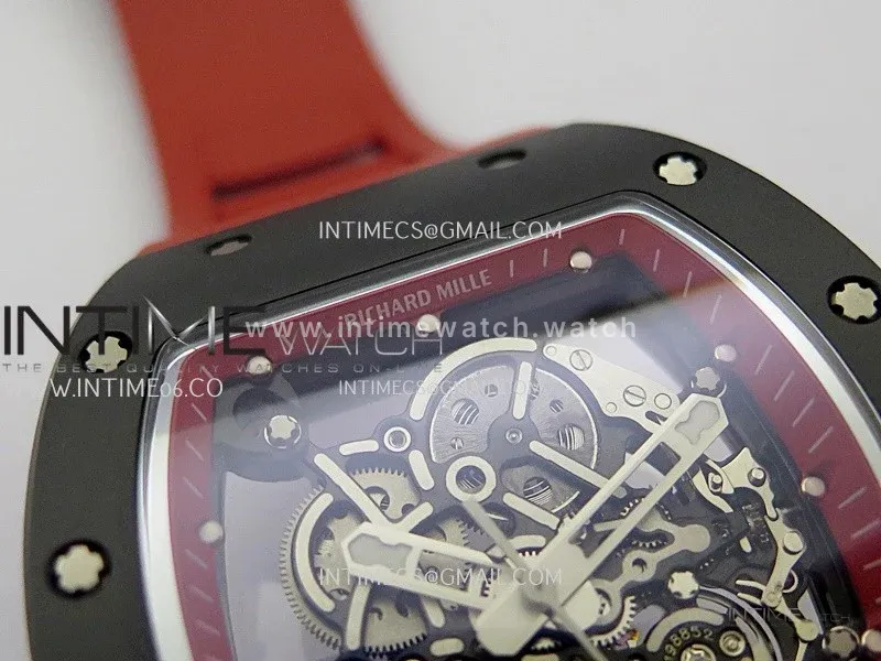 RM055 Black Ceramic Red Inner Bezel DF Best Edition On Red Rubber Strap RMUL2 Super Clone (Free Sprung)