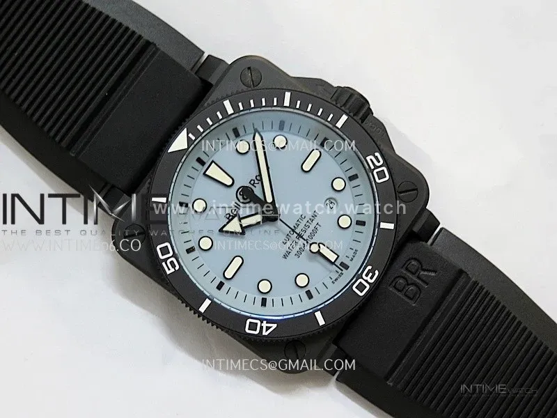 Instruments BR03A Ceramic M+F 1:1 Best Edition Pale Blue Lumed Dial on Rubber Strap MIYOTA 9015 (Free Leather Straps)