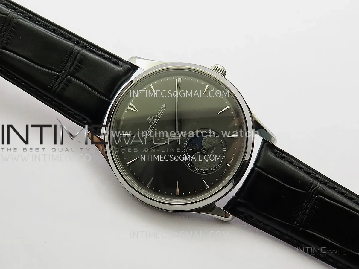 Master Ultra Thin Moon 1368420 SS GF 1:1 Best Edition Gray Dial on Black Leather Strap Asian 925