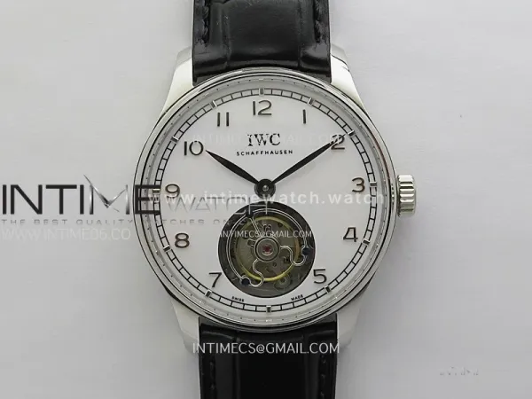 Portuguese Tourbillon SS AXF White Dial Sliver Numbers on Black Leather Strap