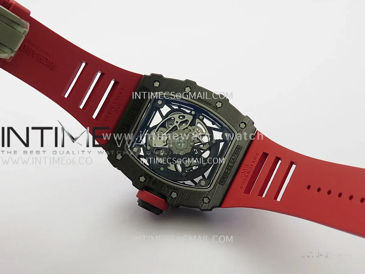 RM035-02 Black NTPT GTF Best Edition Skeleton Dial On Red Rubber Strap RMAL1 Super Clone (Free Sprung)