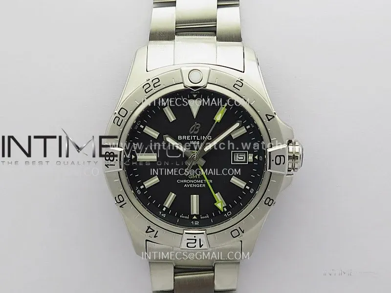 Avenger Chronometer 42mm GMT Yellow Second Hand SS BLSF 1:1 Best Version Black Dial On SS Bracelet A2836