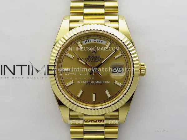 Day Date 228238 40mm 904L YG 1:1 ONE Factory Best Edition Gold Dial Sticks Markers on YG President Bracelet SA3255 (Gain Weight)